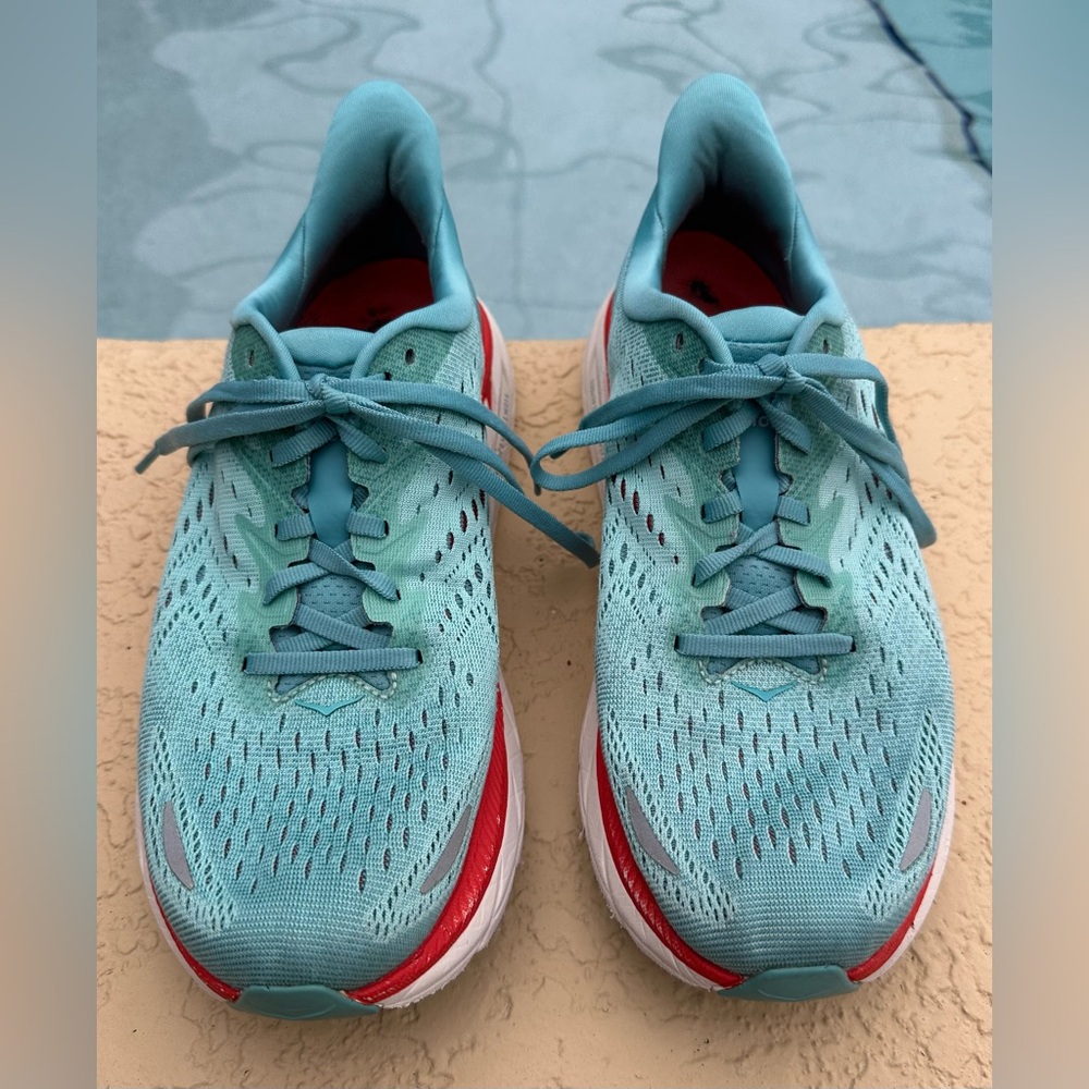 Hoka One One Clifton 8 Wide Aquarella Blue Running Shoe Women Size 9D VGC Clean - Picture 6 of 16